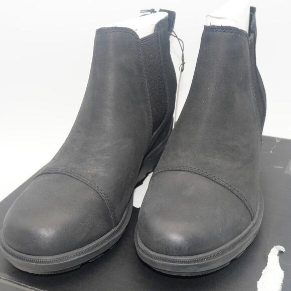 NEW SOREL Women's 9 Evie II Chelsea Wedge Black Sea Salt  Ankle Boots Booties - Picture 1 of 9